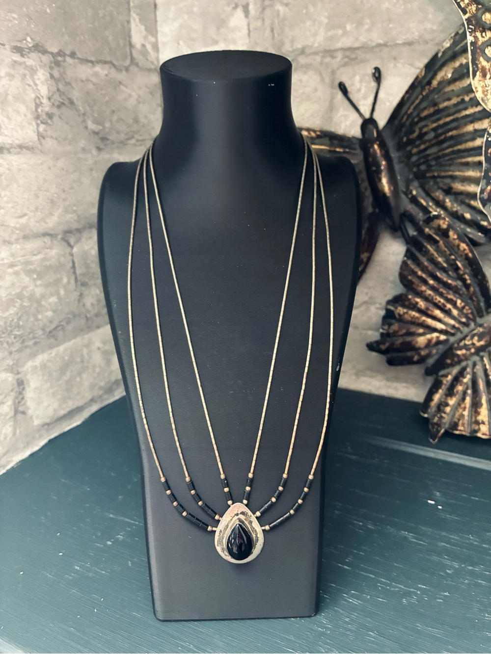 Southwestern Native Vintage Sterling Silver Stone Layered Necklace